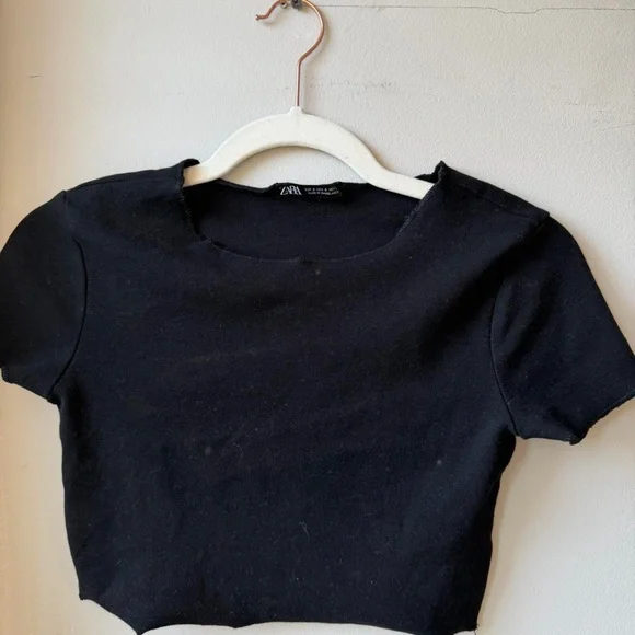 Zara Black Cropped Scoop Neck Top - Picture 3 of 4